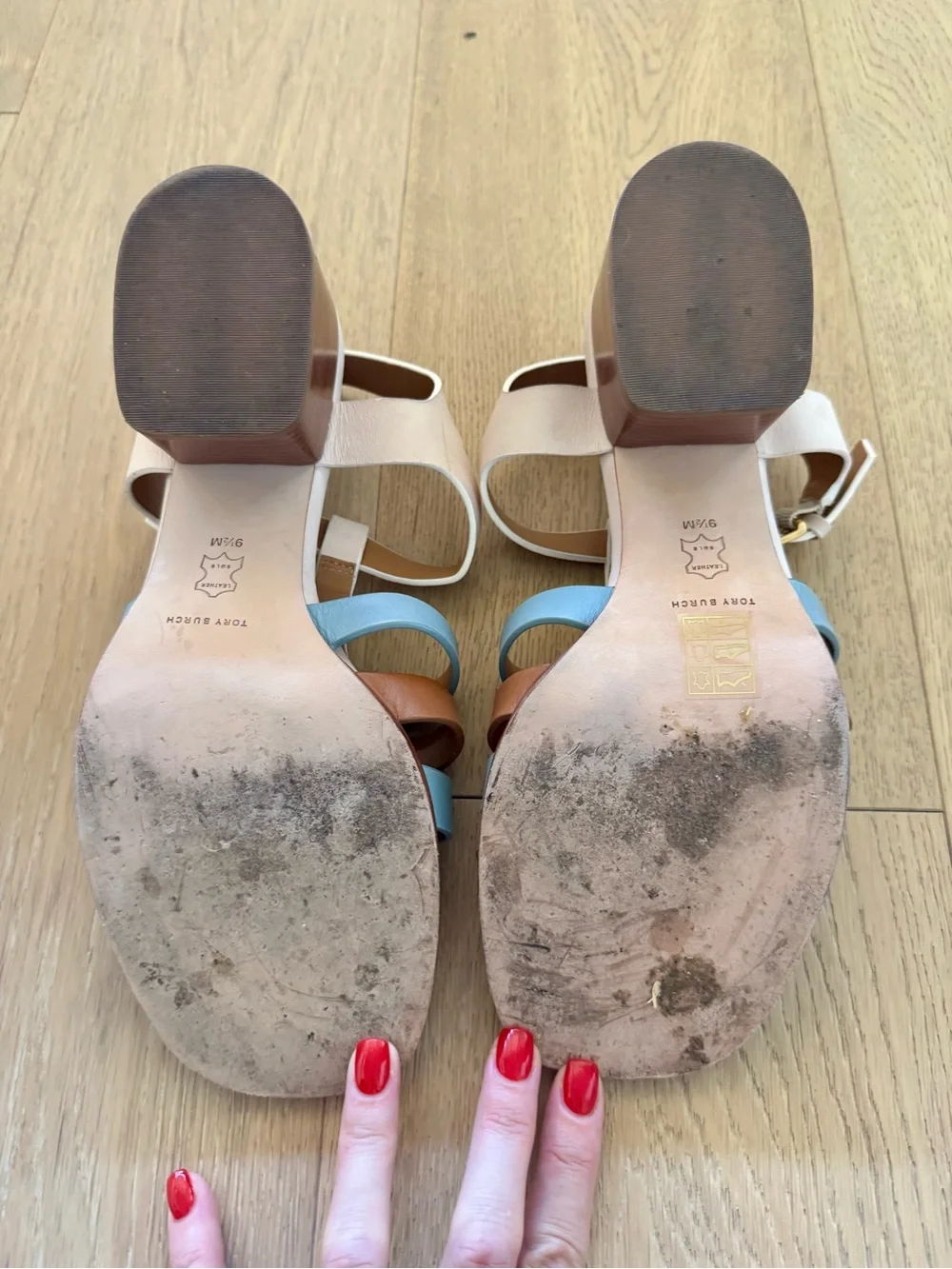 Tory Burch Multicolor Fisherman Block Heel Sandal - White, Light Blue & Brown